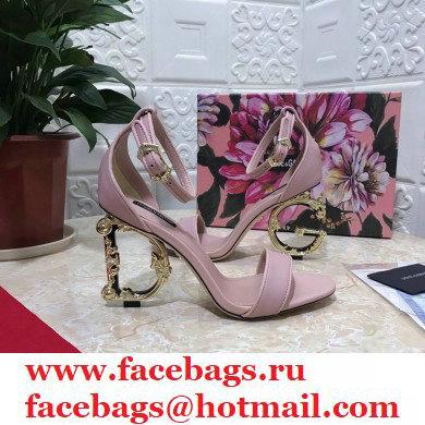 Dolce  &  Gabbana Heel 10.5cm Leather Sandals Light Pink with Baroque D & G Heel 2021